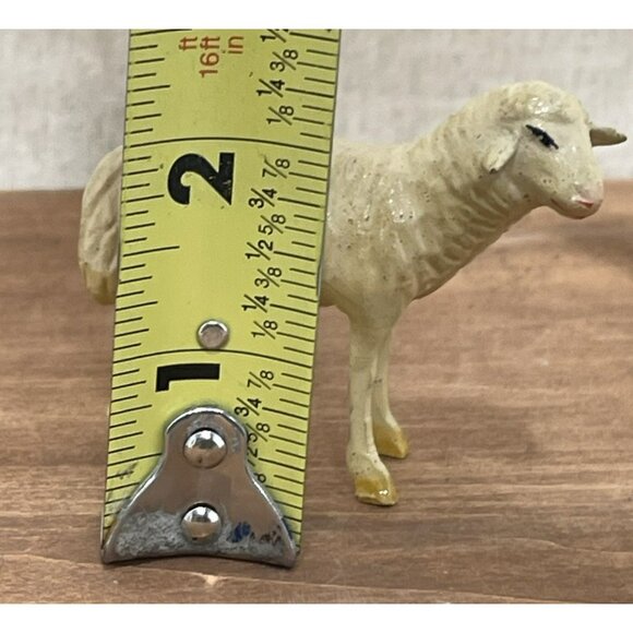 Antique German Putz Nativity Lamb Composition Crèche Figure 3 In Grazing Small - Picture 7 of 7